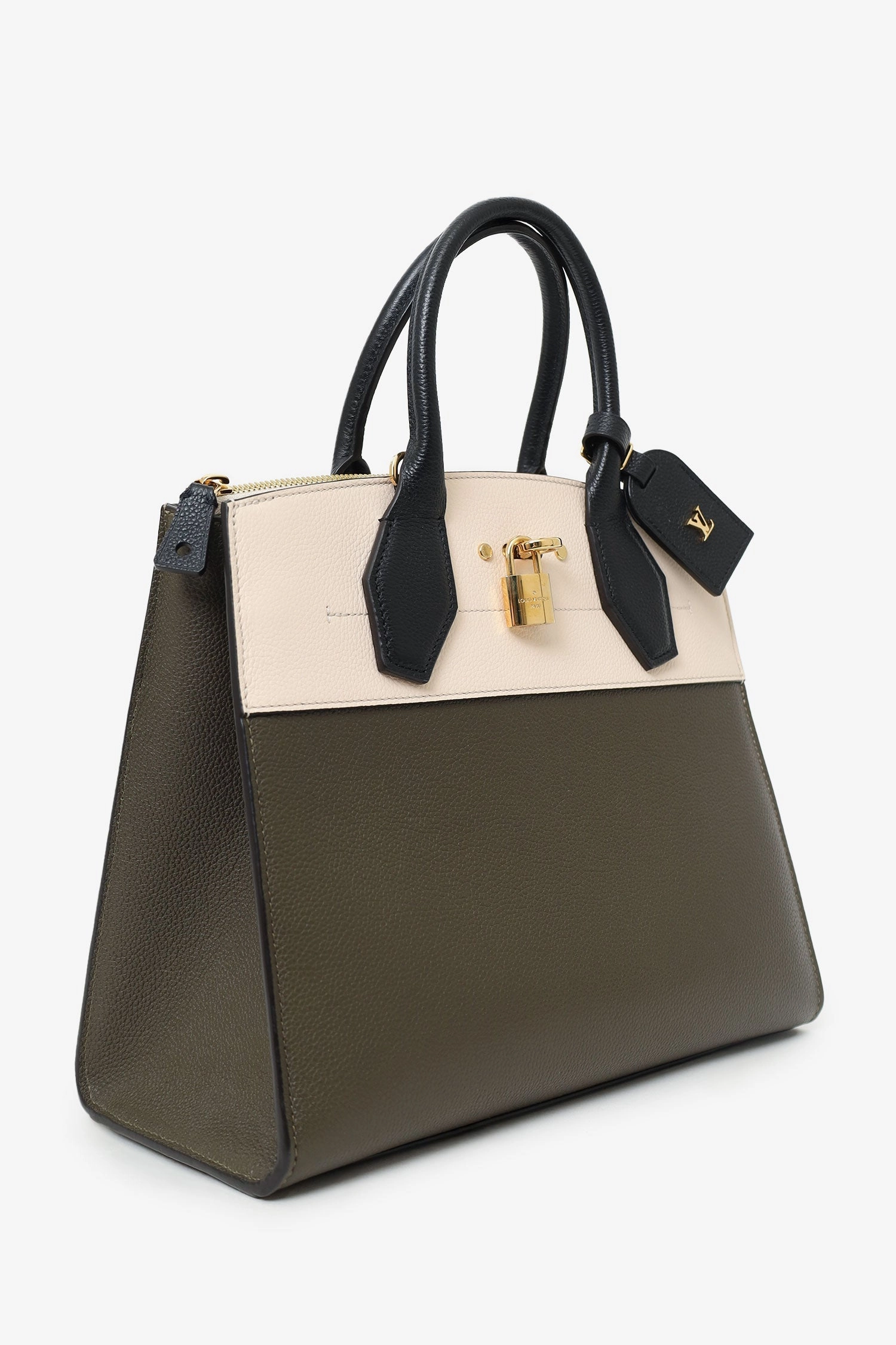 Louis Vuitton Olive/White/Black Taurillon City Steamer MM with Strap