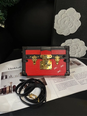 Louis Vuitton Petite Malle Red Black Color Block Box Crossbody Bag