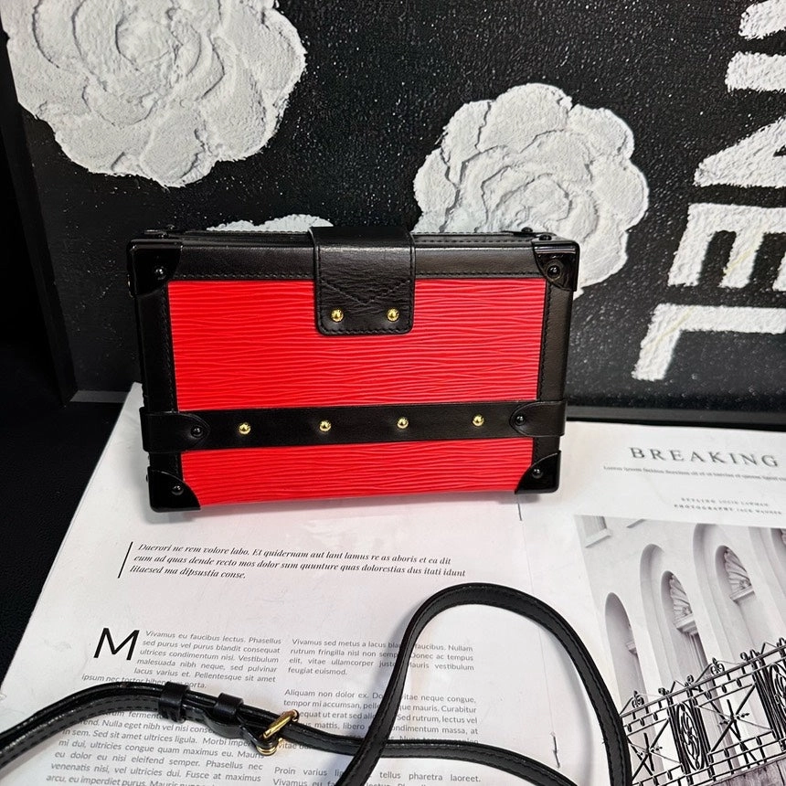 Louis Vuitton Petite Malle Red Black Color Block Box Crossbody Bag