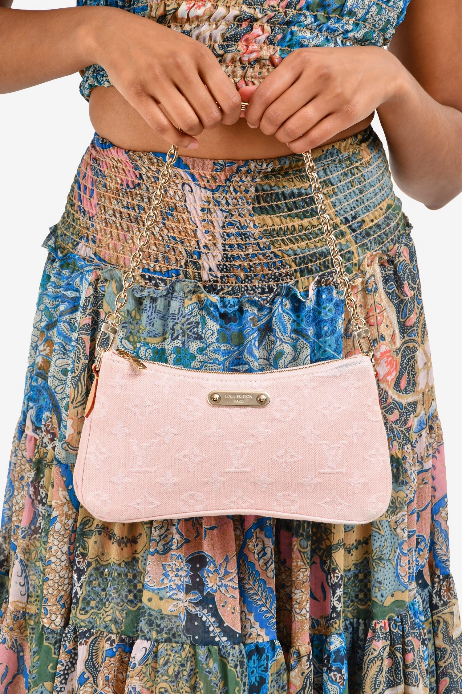 Louis Vuitton Pink Denim 2-Way 'Liv' Pochette (As Is)