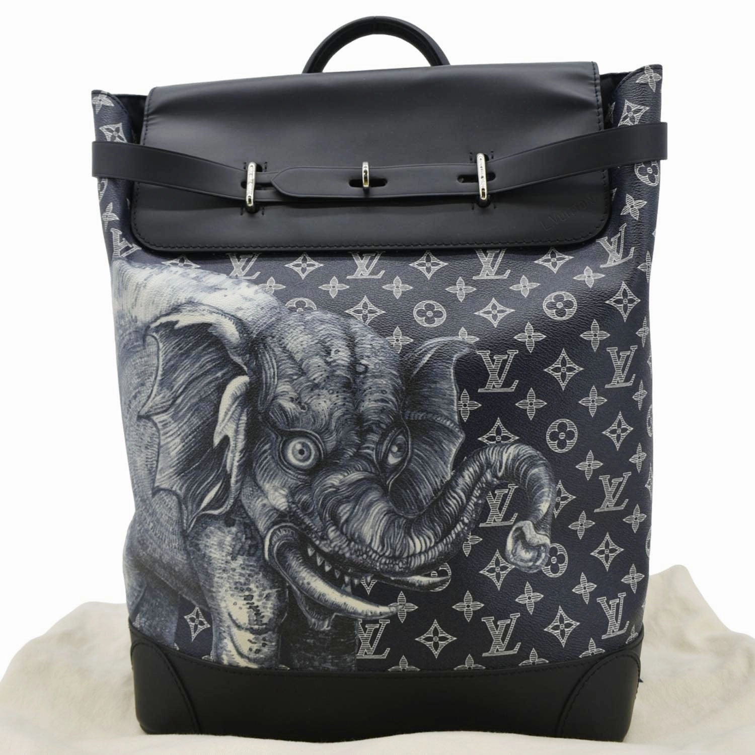 LOUIS VUITTON Steamer Savane Monogram Chapman Canvas Backpack Bag Navy Blue