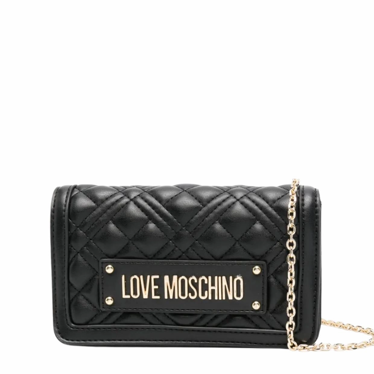 Love Moschino Gold-Tone Logo Plaque Quilted Black Shoulder Bag