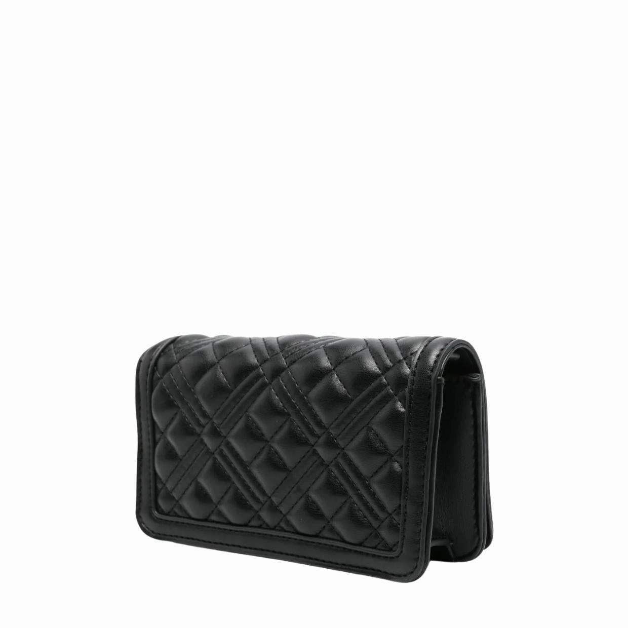 Love Moschino Gold-Tone Logo Plaque Quilted Black Shoulder Bag
