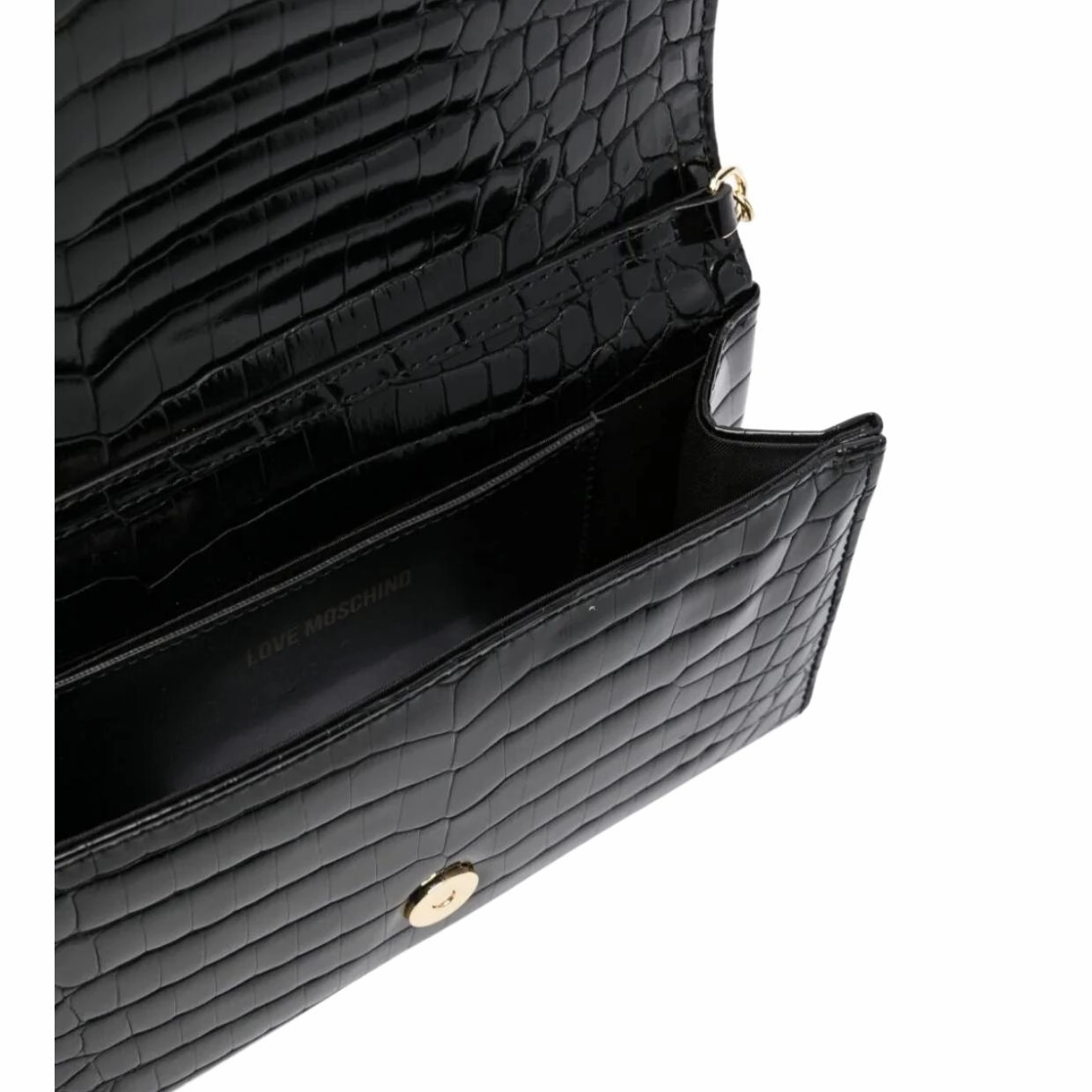Love Moschino Logo Black Croc Crossbody Bag