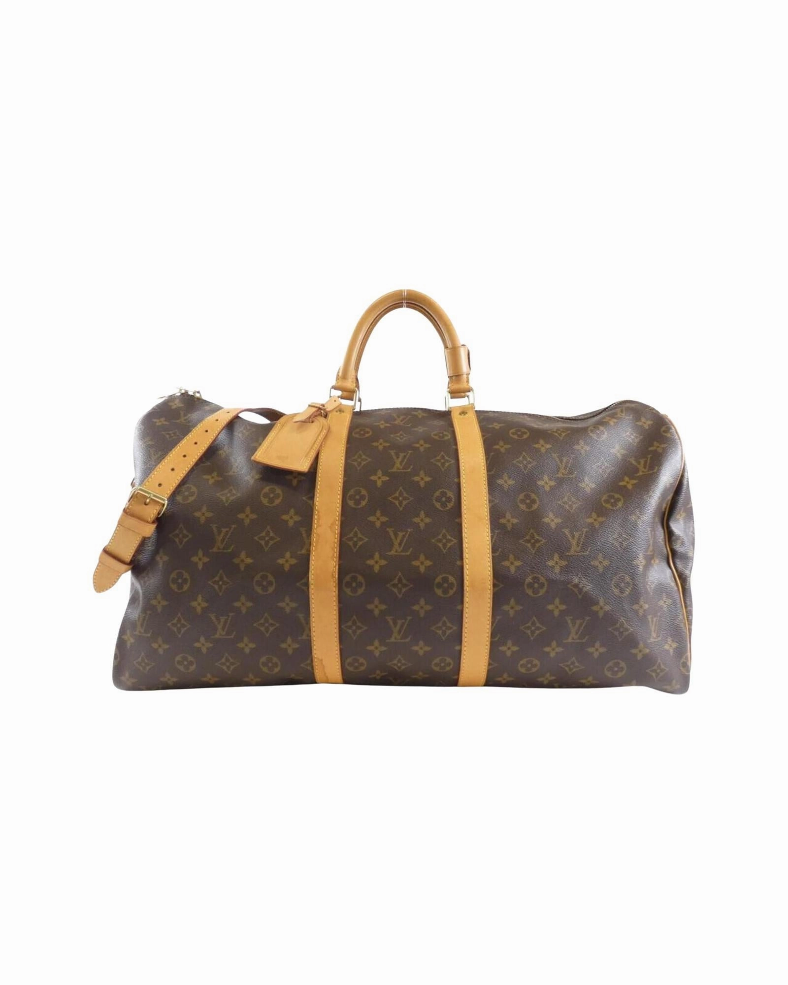 Luxury Canvas Travel Bag with Shoulder Strap and Name Tag