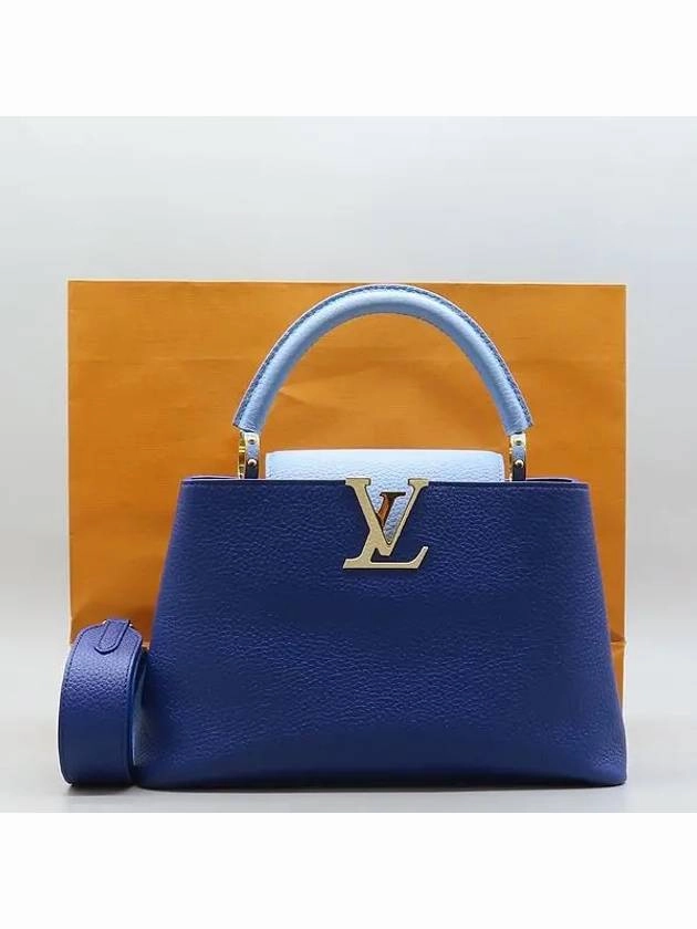 M22674 Blue Sky Color Taurillon Leather Capucine MM Top Handle Tote Bag Shoulder Strap 2WAY