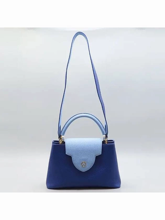 M22674 Blue Sky Color Taurillon Leather Capucine MM Top Handle Tote Bag Shoulder Strap 2WAY