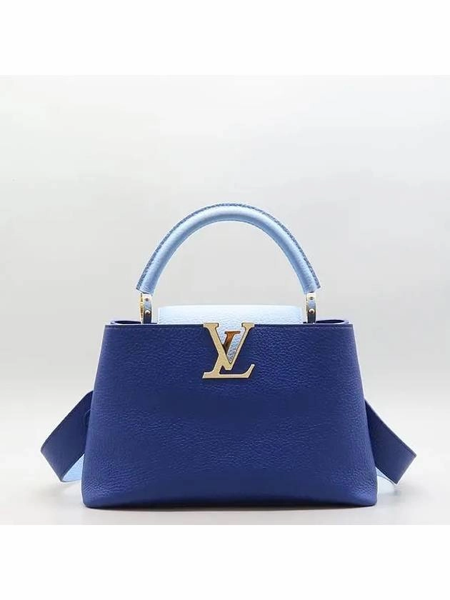 M22674 Blue Sky Color Taurillon Leather Capucine MM Top Handle Tote Bag Shoulder Strap 2WAY