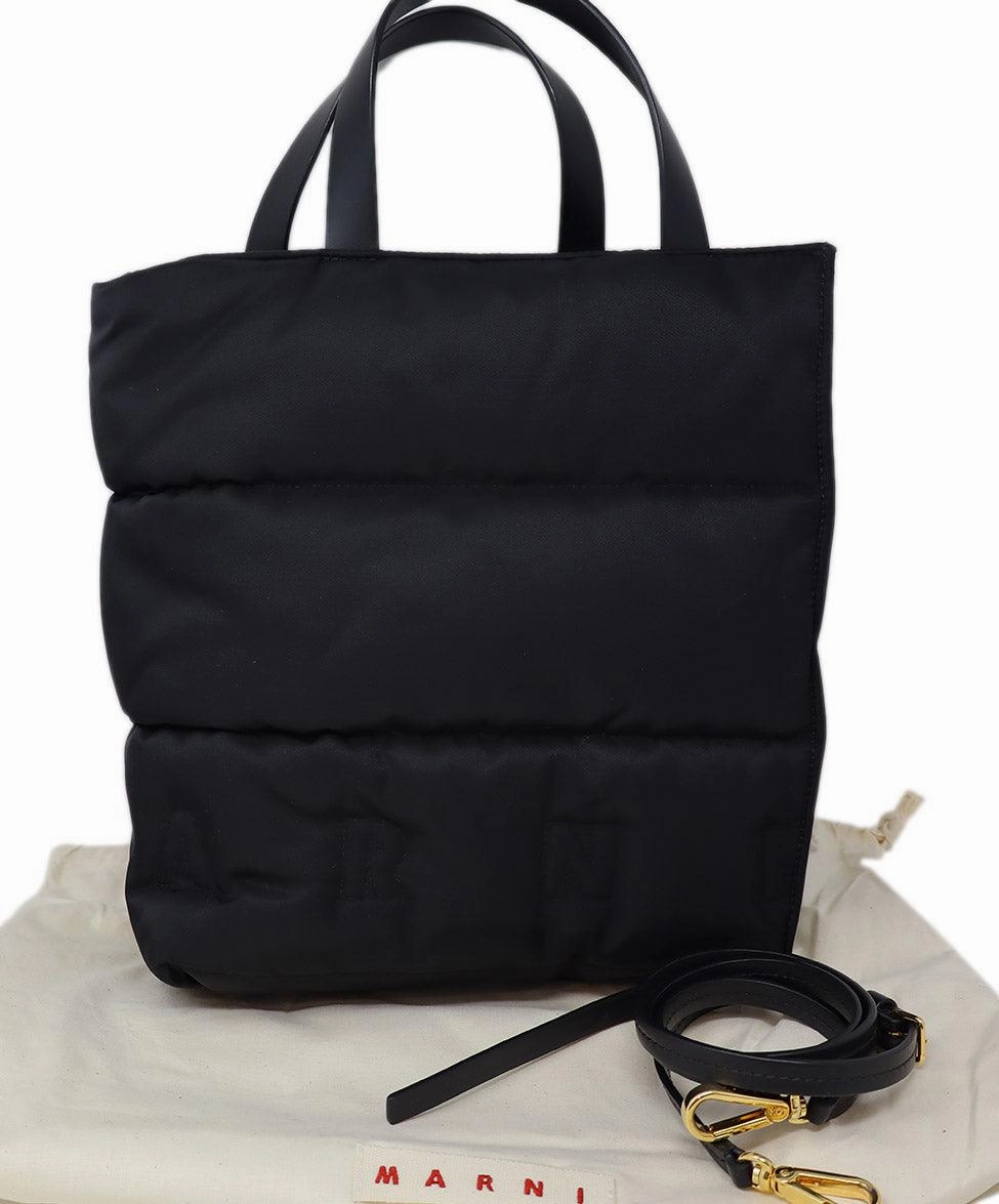 Marni Black Leather & Nylon Museo Soft Tote