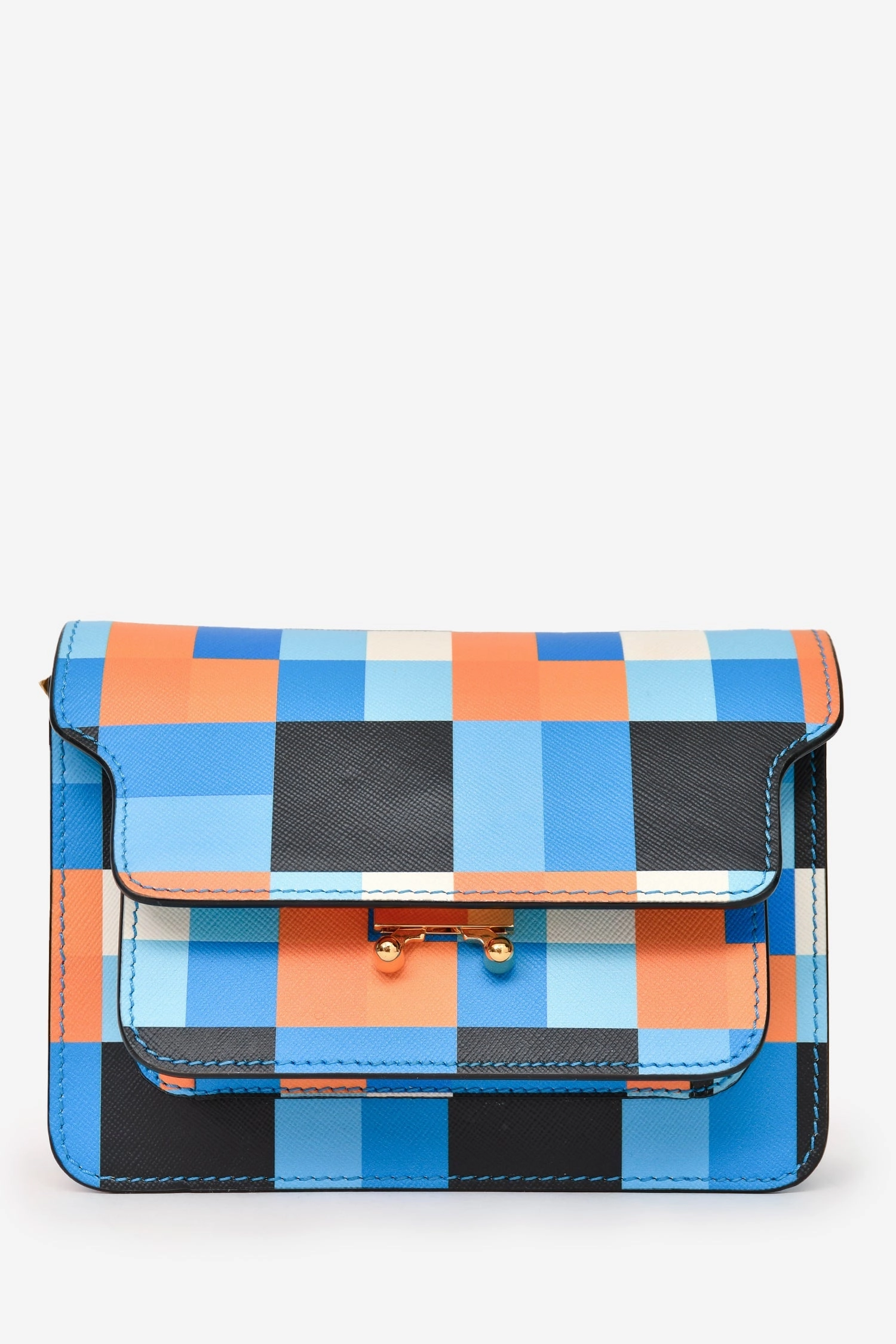 Marni Blue/Orange Geometrical Print Mini Trunk Crossbody Bag