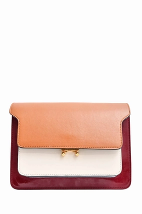 Marni Brown/White/Burgundy Leather/Patent Trunk Bag With Strap (As Is)