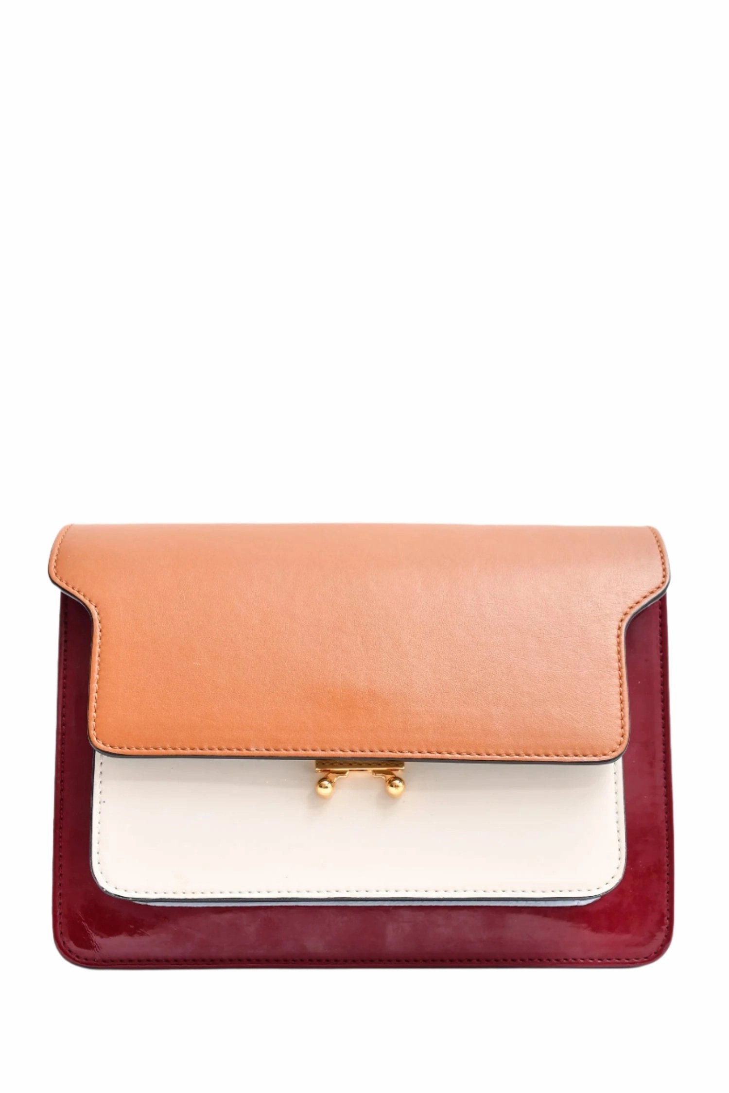 Marni Brown/White/Burgundy Leather/Patent Trunk Bag With Strap (As Is)