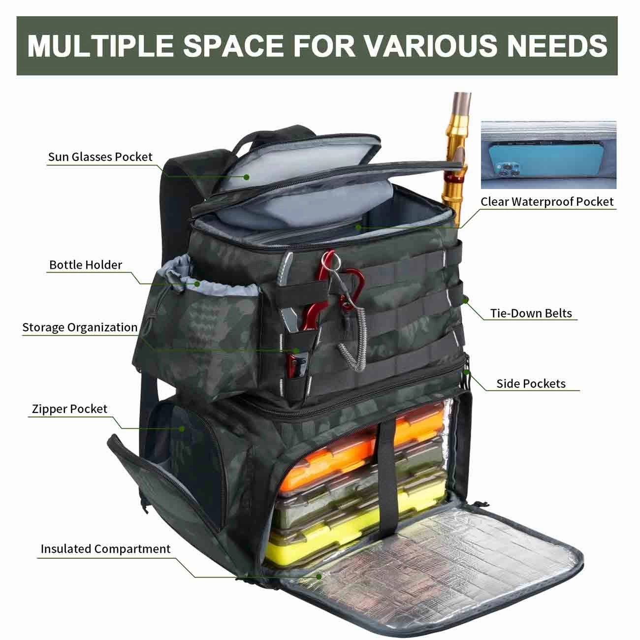 MATEIN Fishing Tackle Box Backpack with Cooler