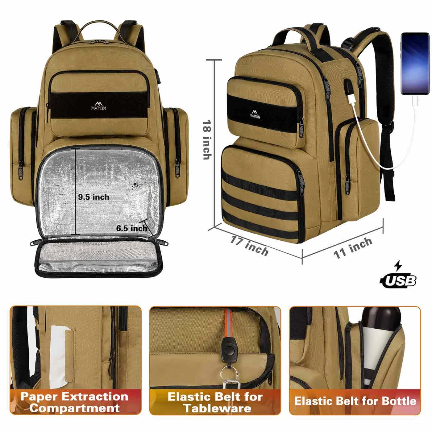 MATEIN Heavy Duty Backpack with Lunch Box