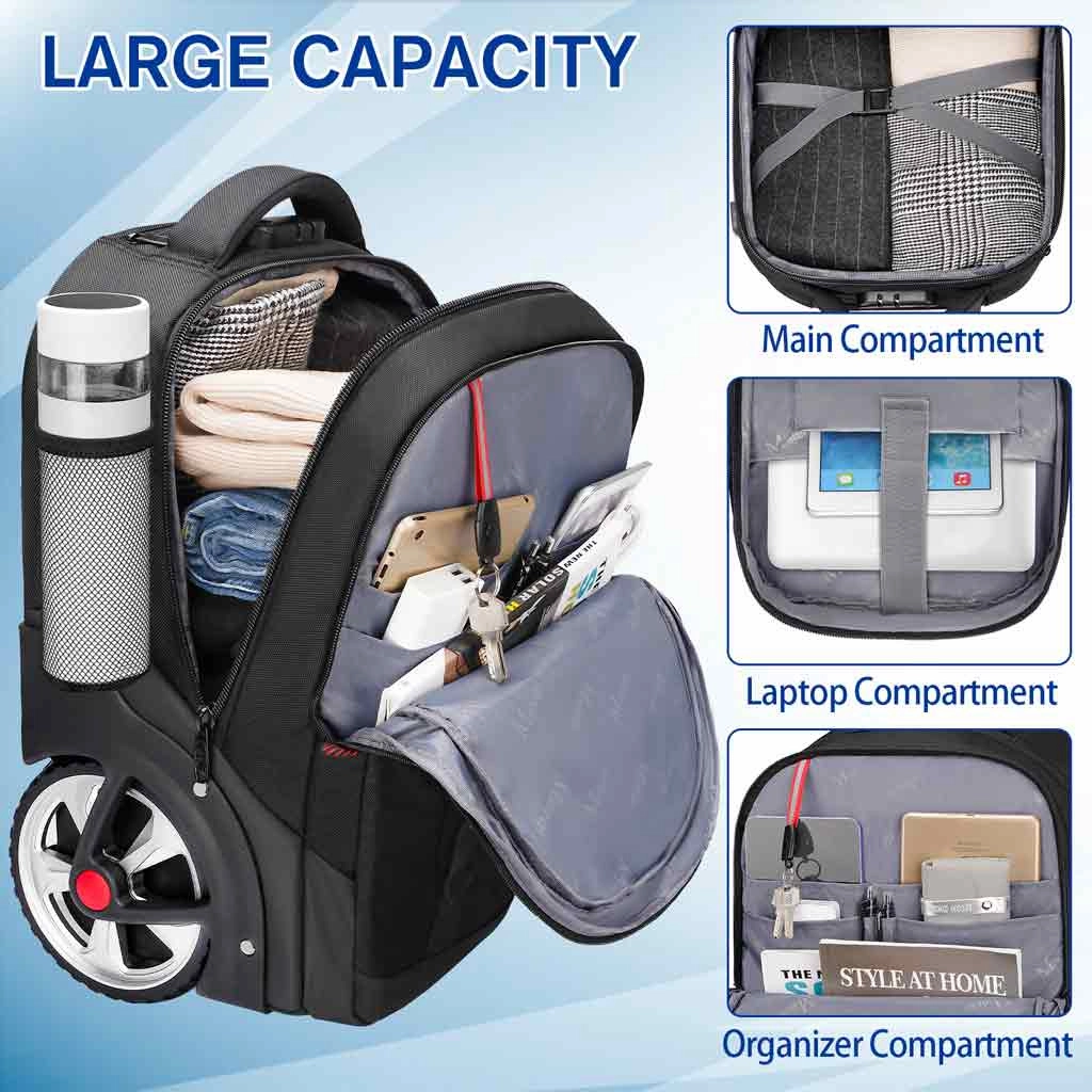 MATEIN Rolling Backpack with Combination Lock