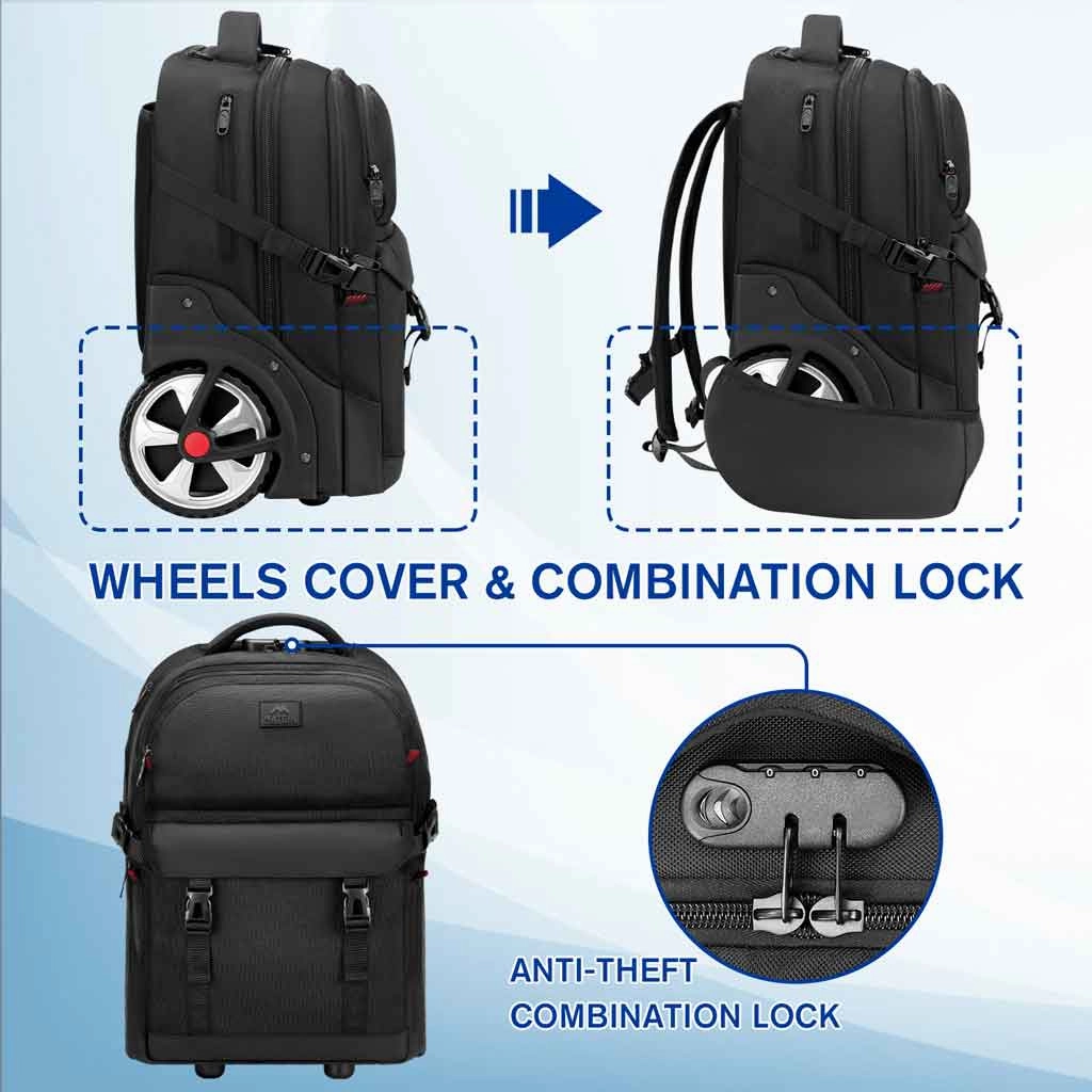 MATEIN Rolling Backpack with Combination Lock
