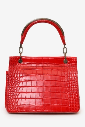 Max Mara Red Croc Embossed Leather Top Handle Bag with Strap