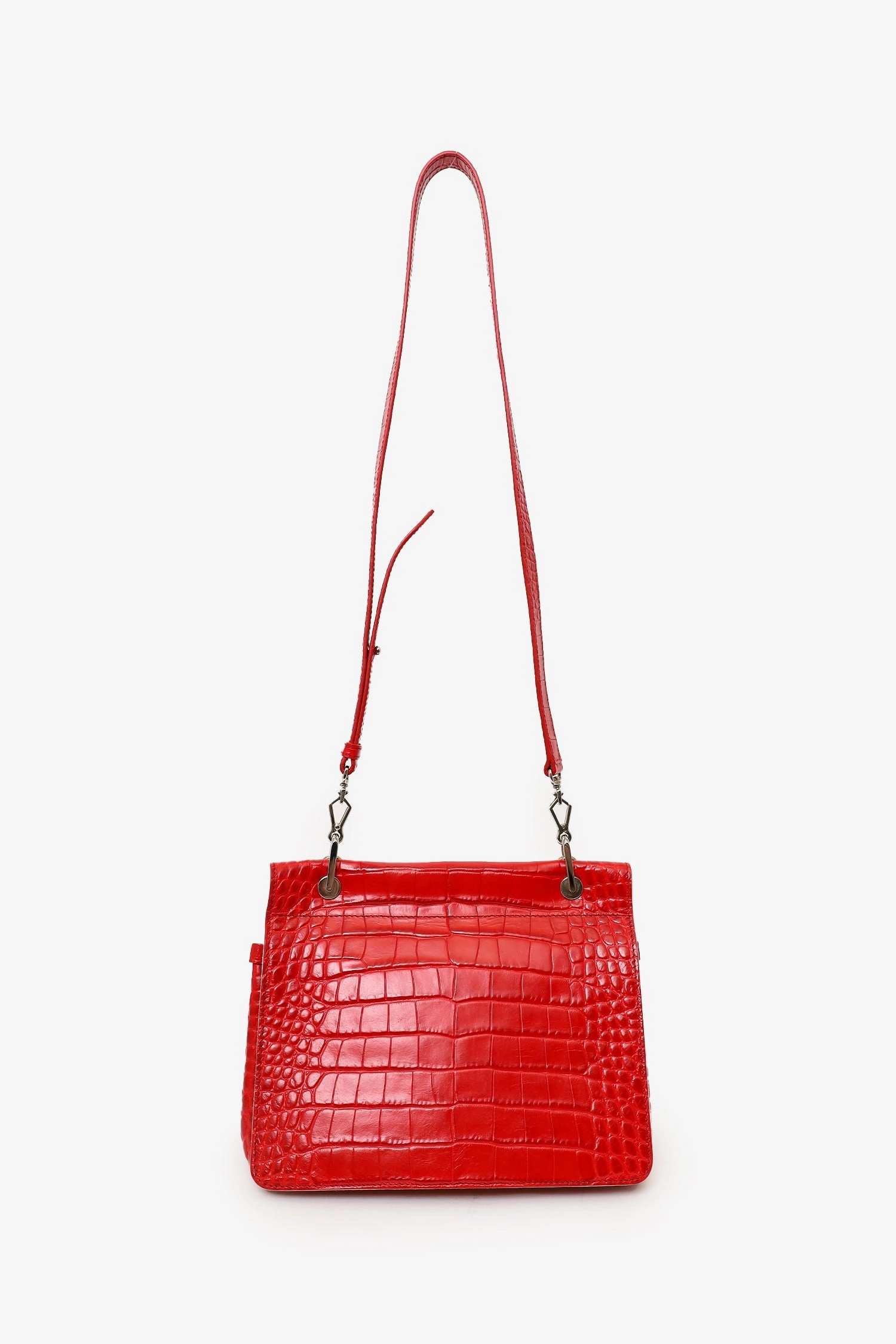 Max Mara Red Croc Embossed Leather Top Handle Bag with Strap