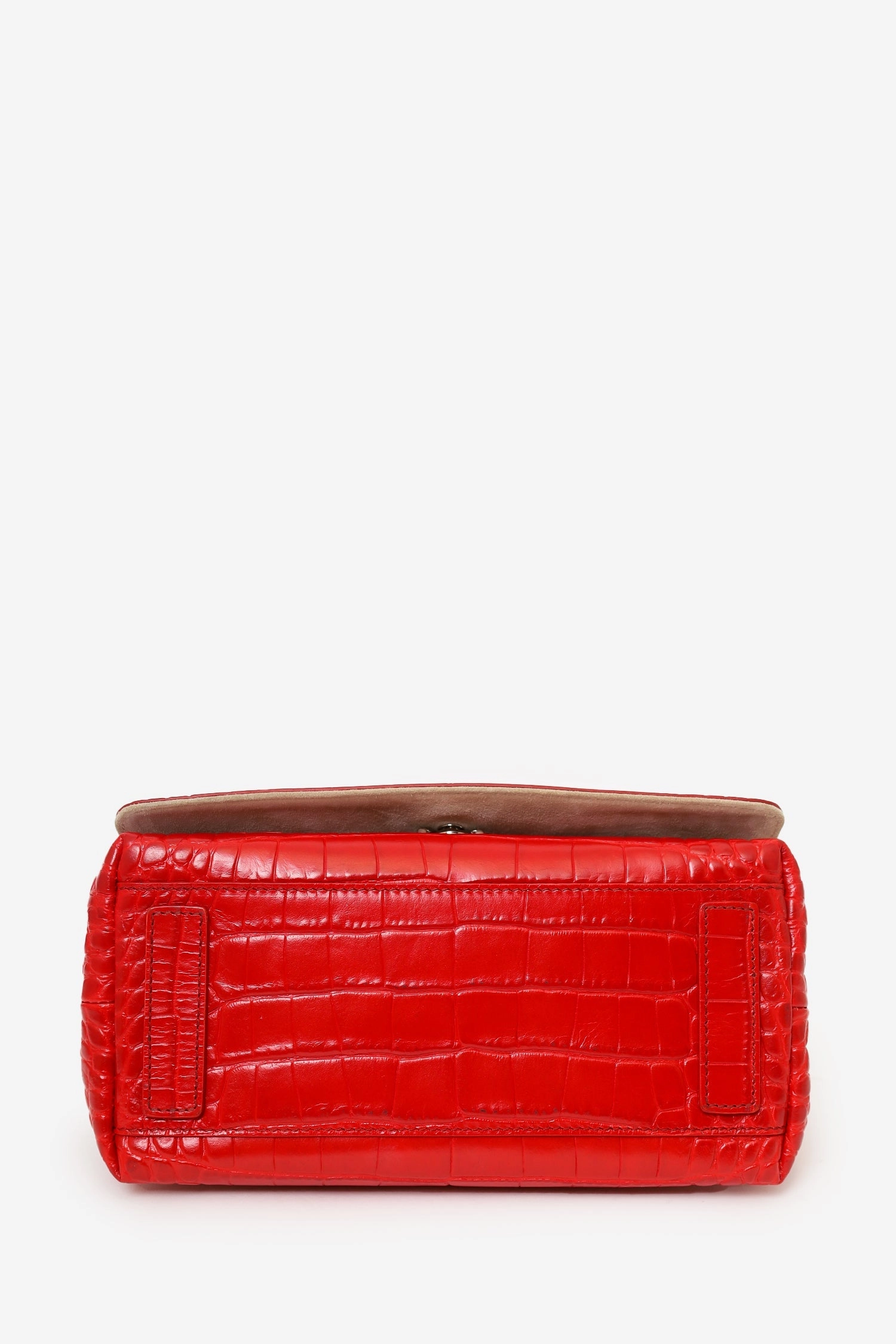 Max Mara Red Croc Embossed Leather Top Handle Bag with Strap