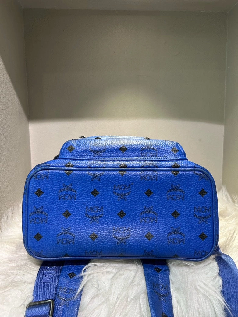 MCM Stark Studded Blue Leather Backpack