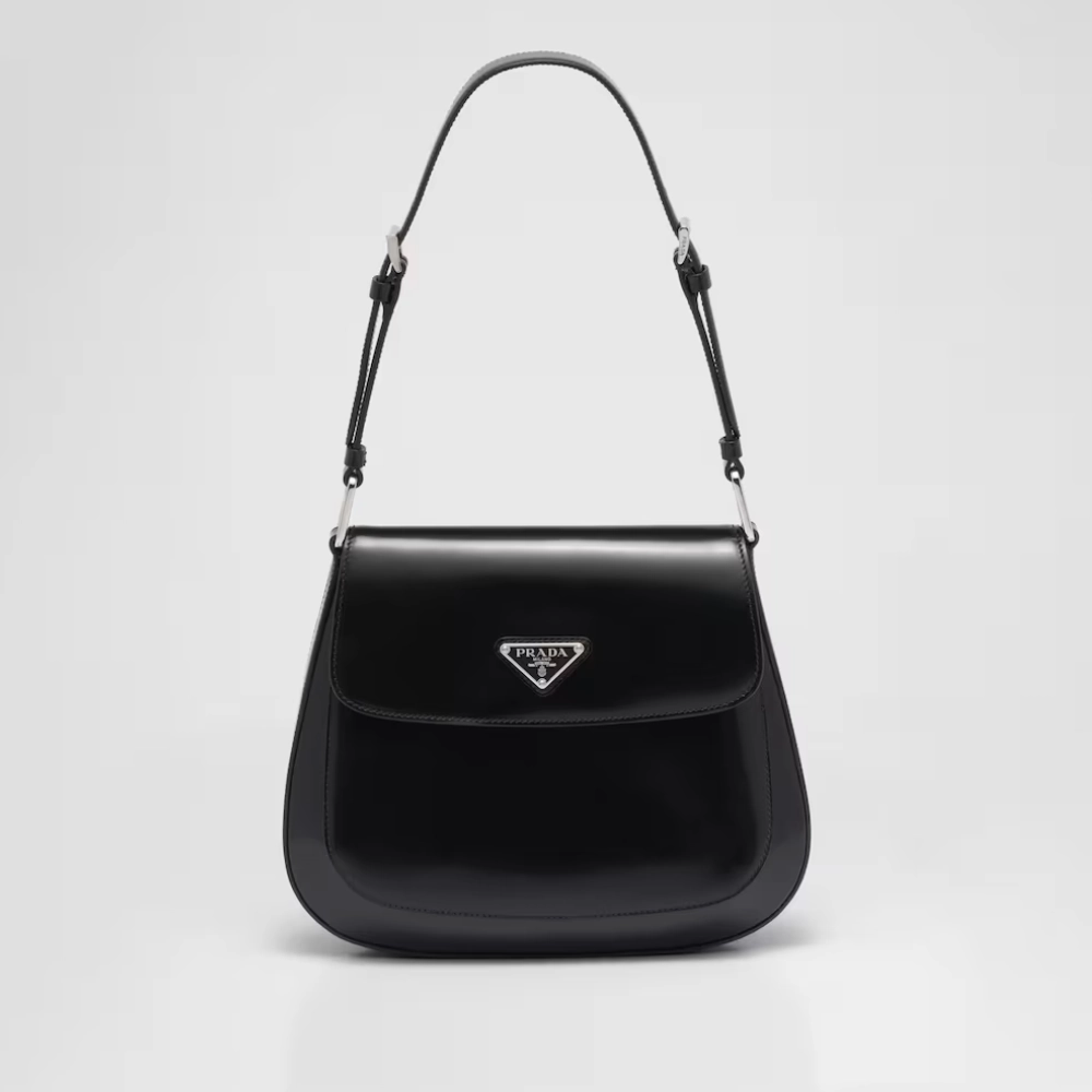 Medium Cleo Brushed Leather Black Leather Shoulder Bag for Women
