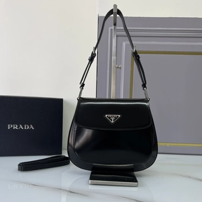 Medium Cleo Brushed Leather Black Leather Shoulder Bag for Women