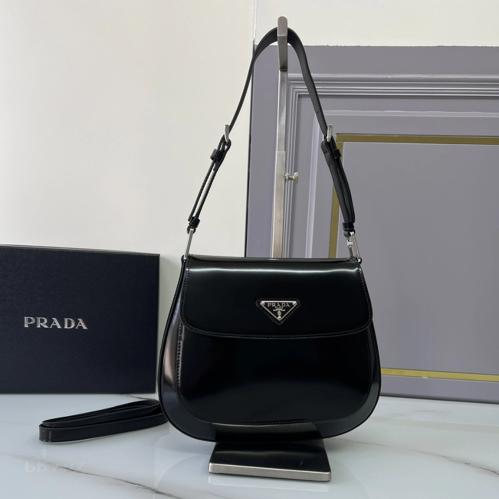 Medium Cleo Brushed Leather Black Leather Shoulder Bag for Women