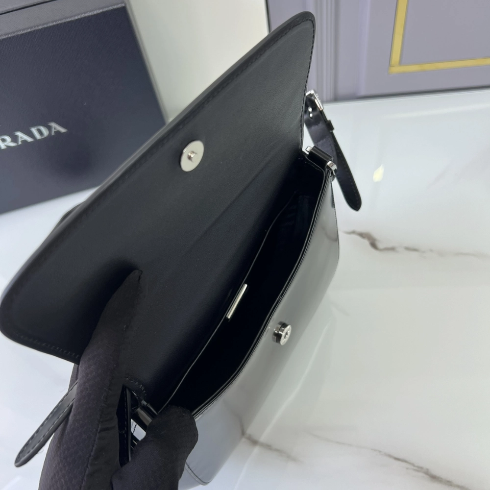 Medium Cleo Brushed Leather Black Leather Shoulder Bag for Women