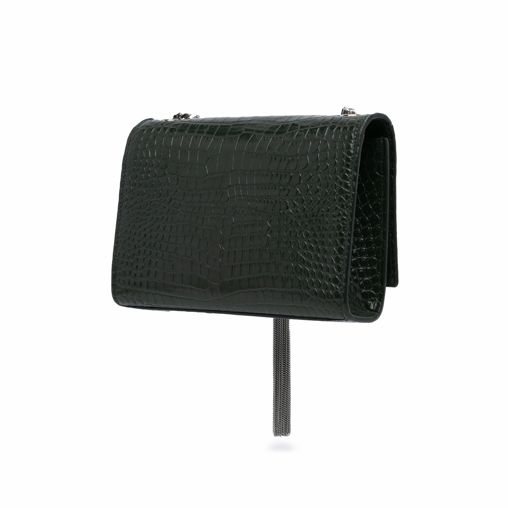 Medium Croc Embossed Leather Kate Tassel Crossbody