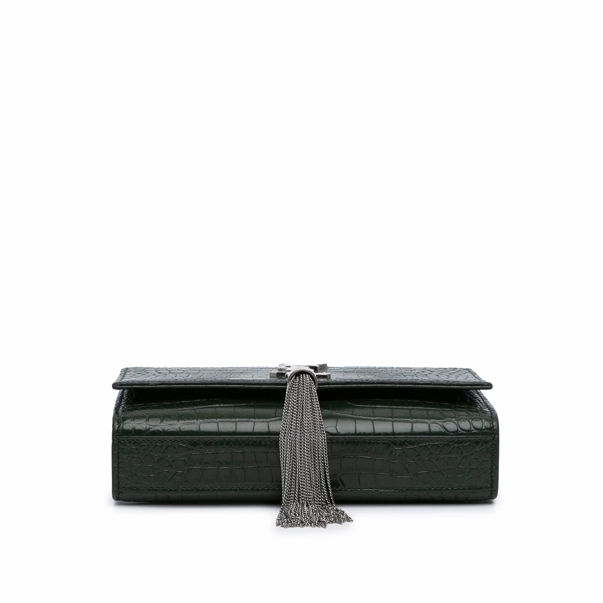 Medium Croc Embossed Leather Kate Tassel Crossbody