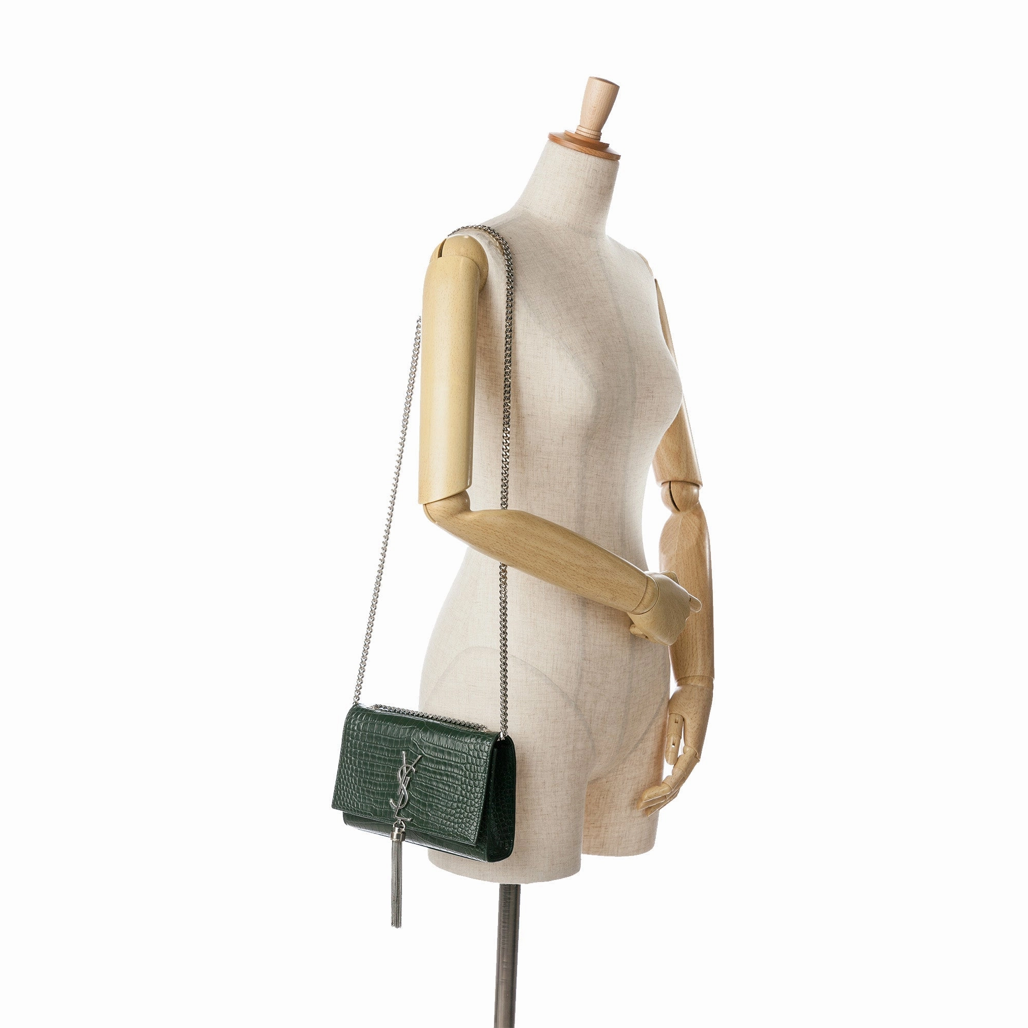 Medium Croc Embossed Leather Kate Tassel Crossbody