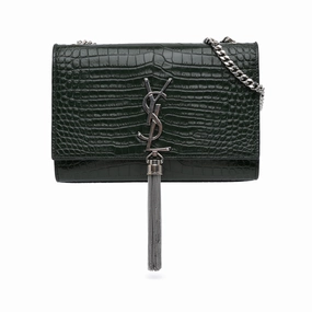 Medium Croc Embossed Leather Kate Tassel Crossbody