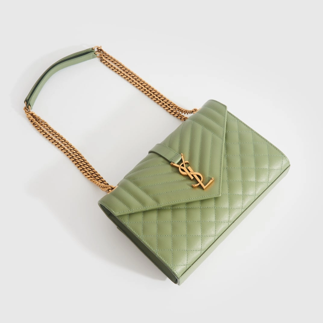 Medium Monogram Quilted Leather Envelope Shoulder Bag in Sage Green
