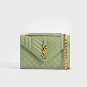 Medium Monogram Quilted Leather Envelope Shoulder Bag in Sage Green