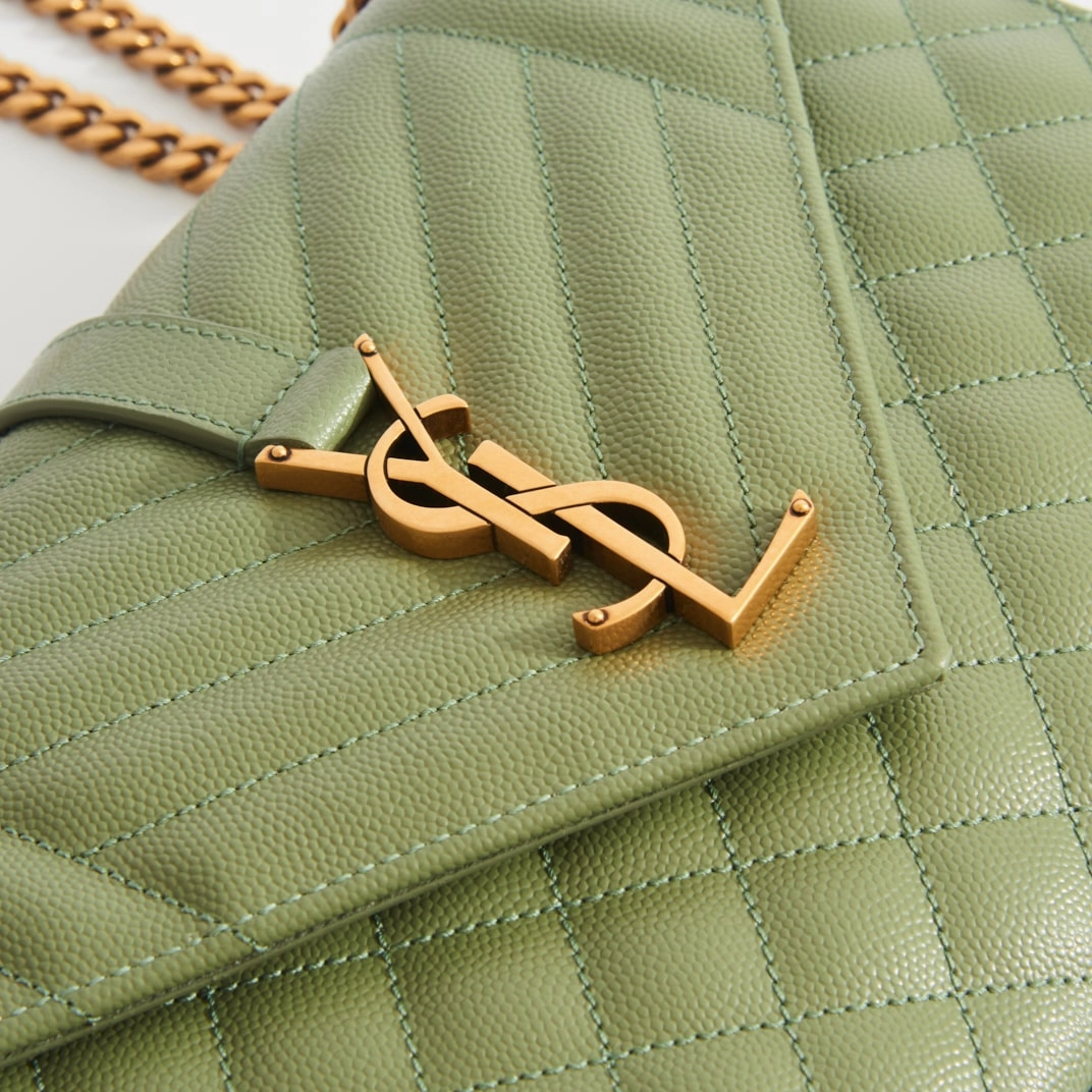 Medium Monogram Quilted Leather Envelope Shoulder Bag in Sage Green