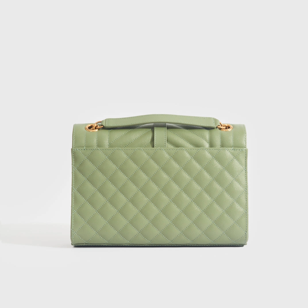 Medium Monogram Quilted Leather Envelope Shoulder Bag in Sage Green