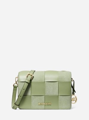 Mercer Small Woven Faux Leather and Suede Crossbody Bag
