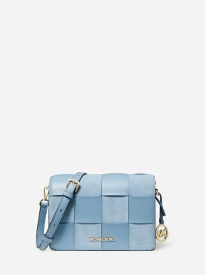 Mercer Small Woven Faux Leather and Suede Crossbody Bag
