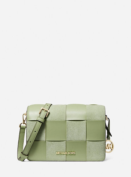 Mercer Small Woven Faux Leather and Suede Crossbody Bag