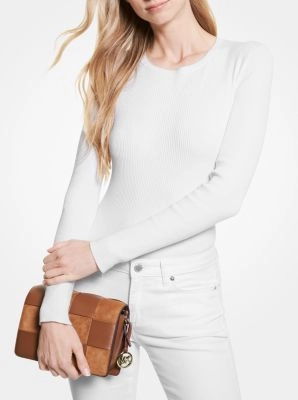 Mercer Small Woven Faux Leather and Suede Crossbody Bag