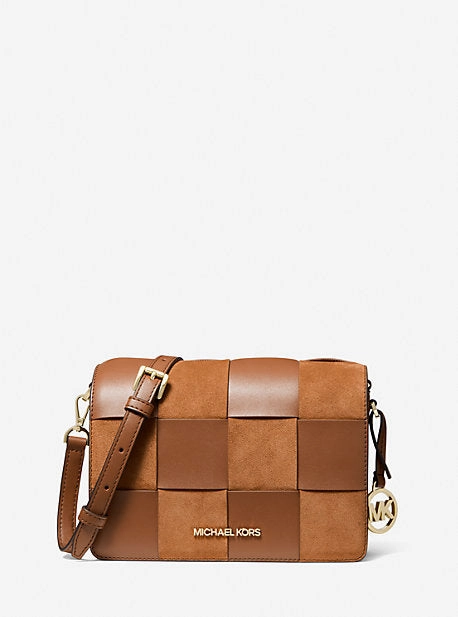 Mercer Small Woven Faux Leather and Suede Crossbody Bag