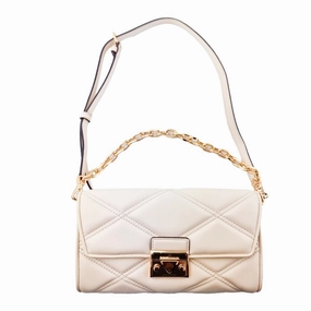 Michael Kors Leather Serena Shoulder Bag Clutch Beige