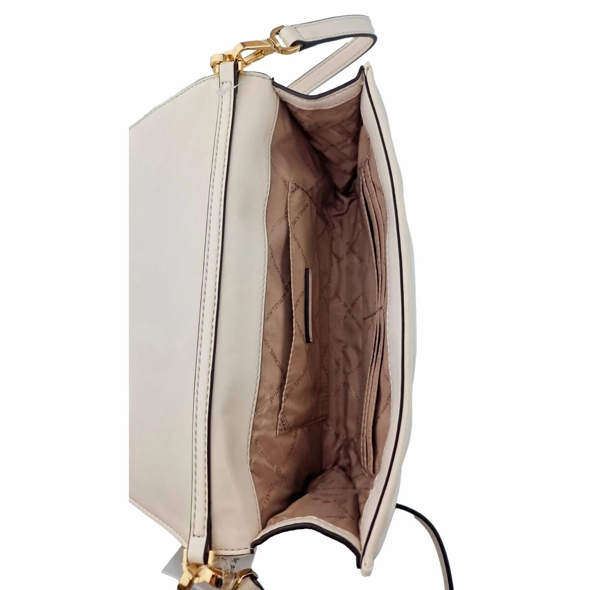 Michael Kors Leather Serena Shoulder Bag Clutch Beige