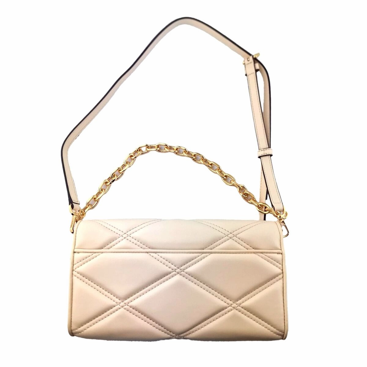Michael Kors Leather Serena Shoulder Bag Clutch Beige