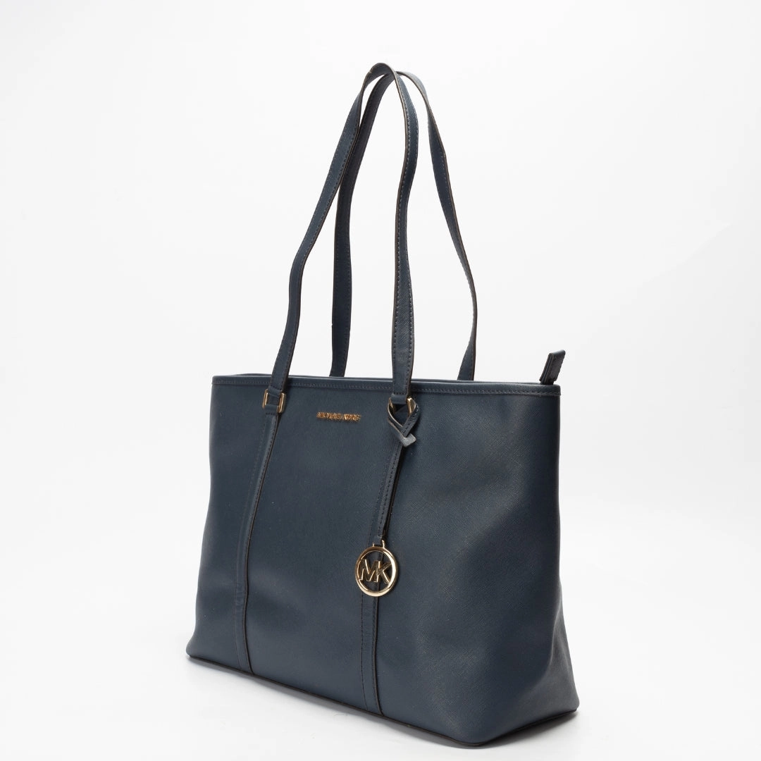 Michael Kors Navy Temple Leather Tote Bag