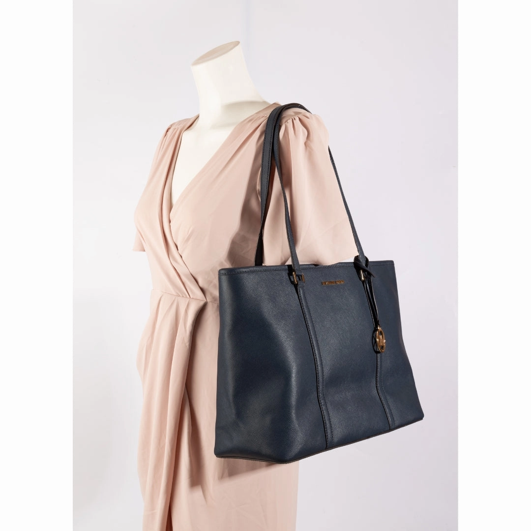 Michael Kors Navy Temple Leather Tote Bag