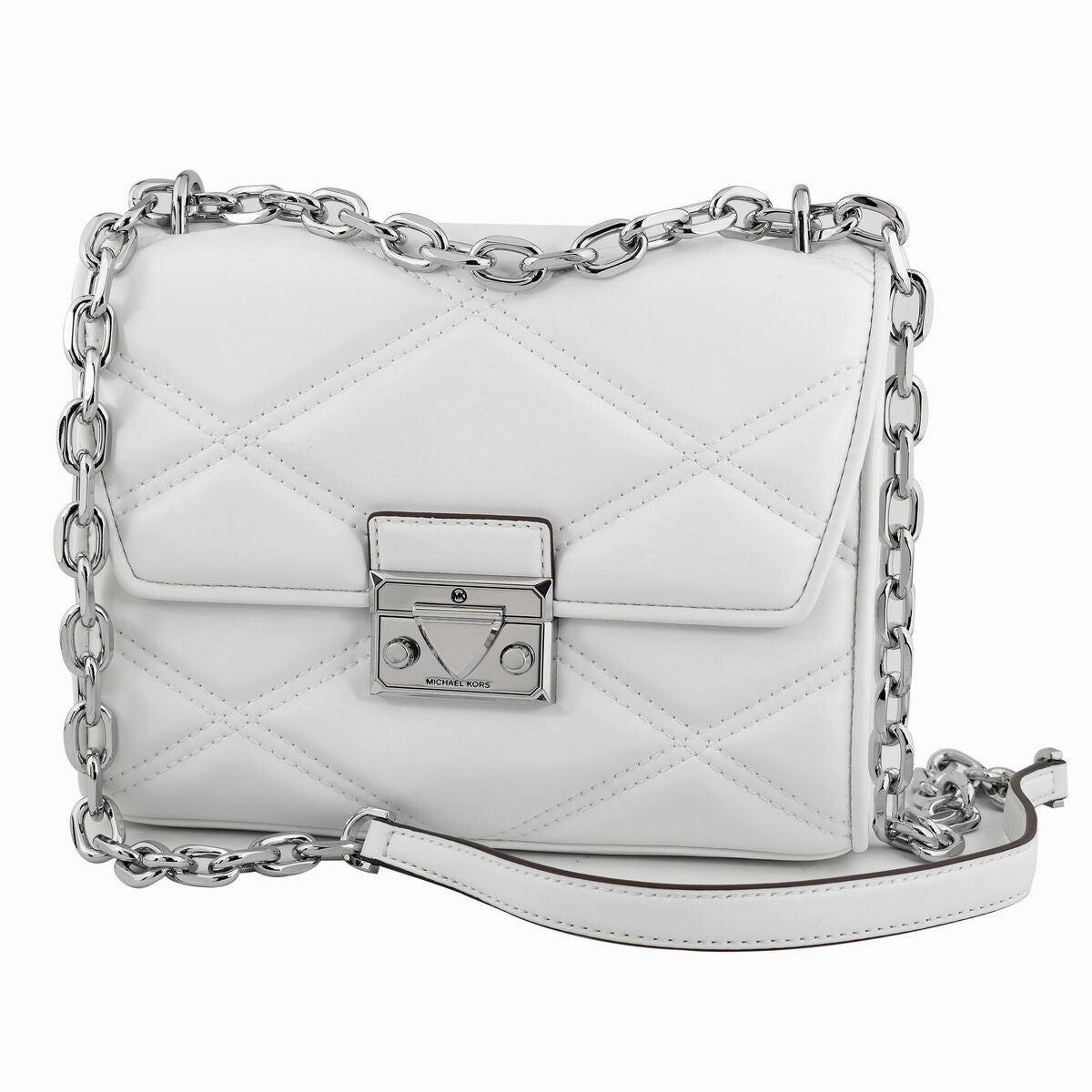 Michael Kors Quilted Leather Serena Chain Shoulder Crossbody White