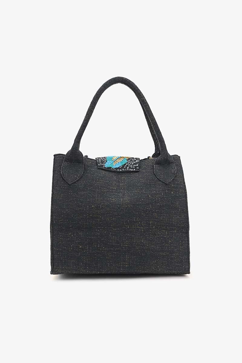 Midnight Blossom Beaded Bag