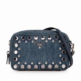 Mini Denim Studded Embellished Camera Crossbody