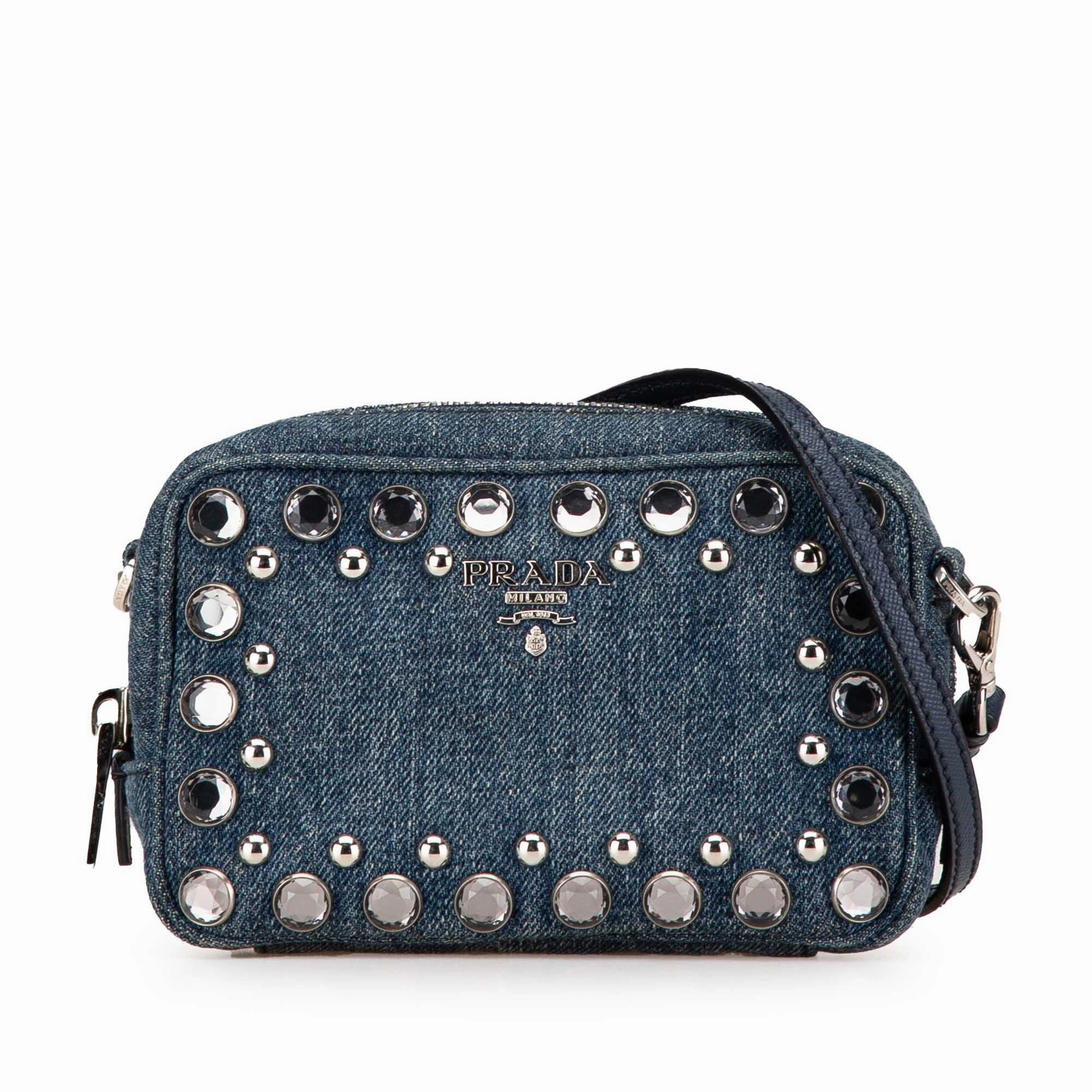 Mini Denim Studded Embellished Camera Crossbody